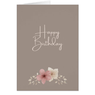 Taupe and Pink Floral Birthday Card | Elegant Card