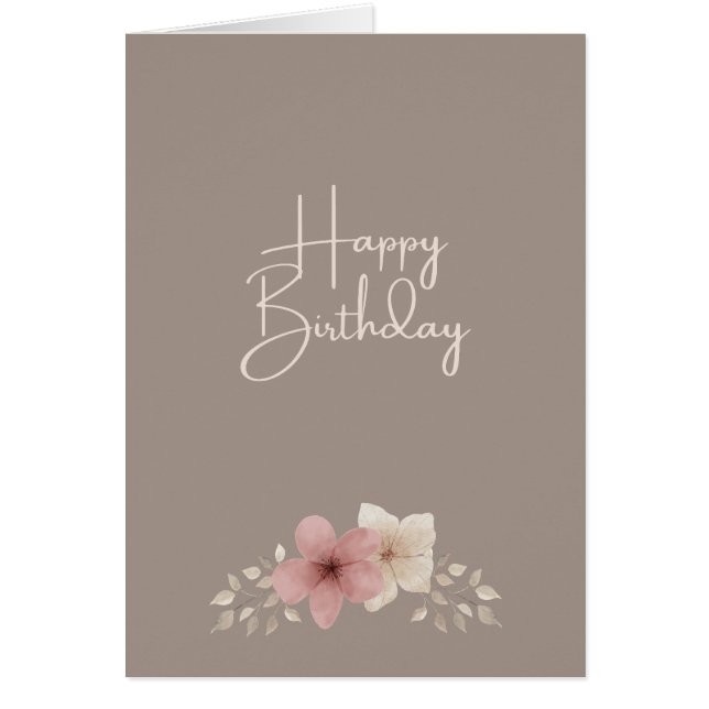 Taupe and Pink Floral Birthday Card | Elegant Card (Front)