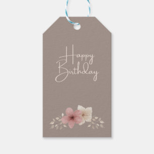 Taupe and Pink Floral Birthday Gift Tag Elegant