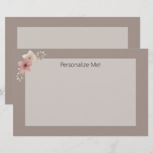 Taupe and Pink Floral Personalised Stationery