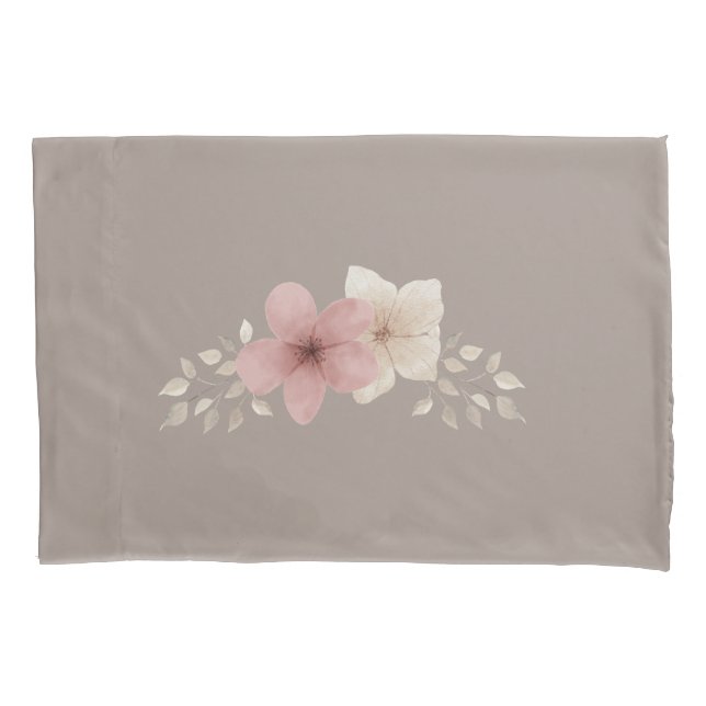 Taupe and Pink Floral Pillowcase (Front)