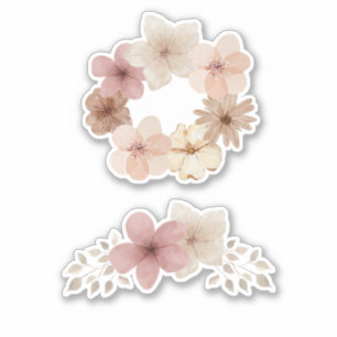 Taupe and Pink Floral Sticker Set Elegant Design