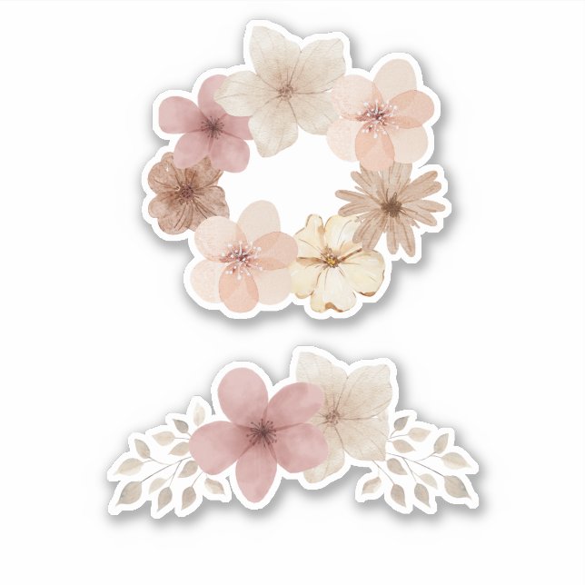Taupe and Pink Floral Sticker Set | Elegant Design (Front)