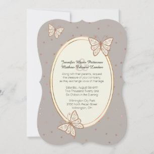 Taupe and Rose Gold Butterfly Wedding Invitation