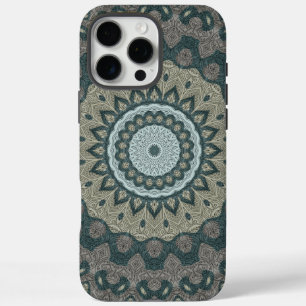 Taupe and Teal Mandala with Tribal Symmetry iPhone 16 Pro Max Case