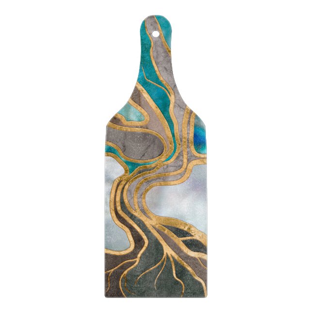Taupe and teal Marble Tree of life Cutting Board (Front)