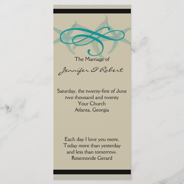 Taupe and Teal Seaside Wedding Program Programme (Front)