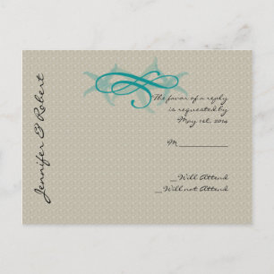 Taupe and Teal Seaside Wedding RSVP Postcard