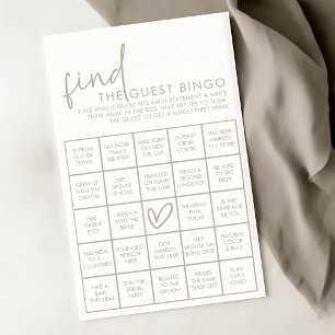 Taupe and White Bridal Shower Guest Bingo Game
