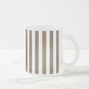 Taupe and white candy stripes frosted glass coffee mug