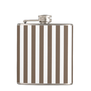 Taupe and white candy stripes hip flask