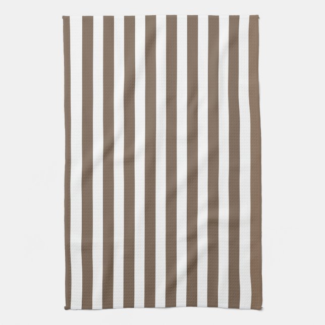 Taupe and white candy stripes tea towel (Vertical)