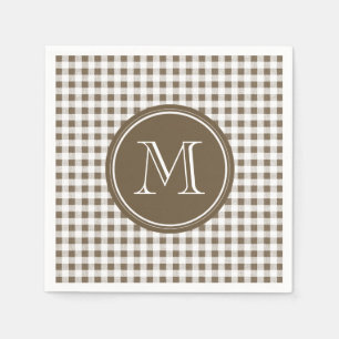 Taupe and White Gingham, Your Monogram Napkin