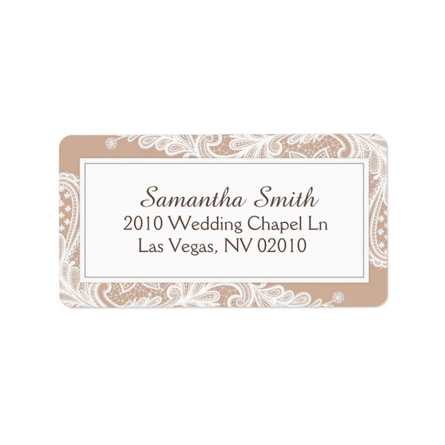 Taupe and White Lace Wedding Labels (Front)