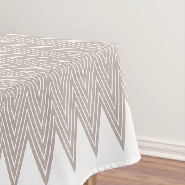 Taupe And White Modern Abstract Geometric Design Tablecloth (In Situ)