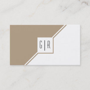 Taupe and white monogram modern geometric business card