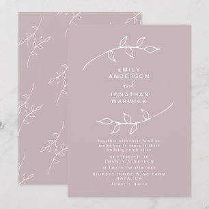 Taupe and White Simple Wreath Wedding Invitation