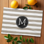 Taupe and White Striped Pattern Black Monogram Tea Towel<br><div class="desc">A simple design with an area for monograms. If you need to adjust the artwork or change the font,  you can click on the customise area. This will take you to the design tool where you can make many changes.</div>