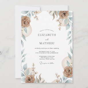 Taupe Antique Silver Leafy Wedding Invitation