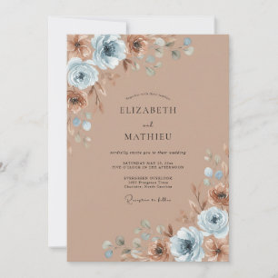 Taupe Antique Silver Petal Wedding Invitation