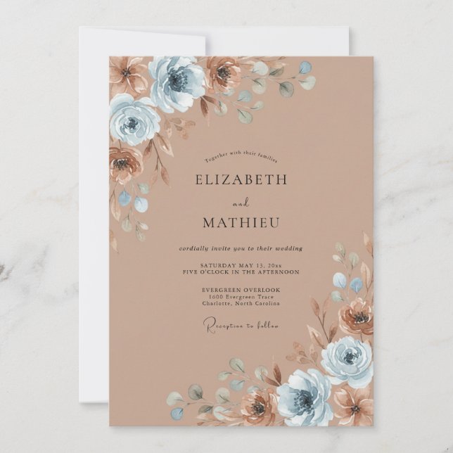 Taupe Antique Silver Petal Wedding Invitation (Front)