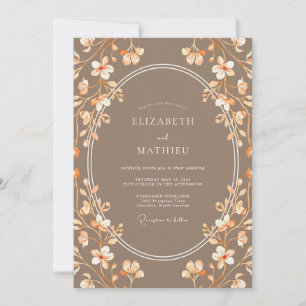 Taupe Apricot Branch Eucalyptus Wedding Invitation