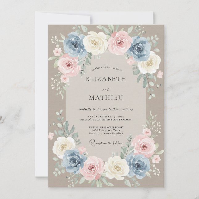 Taupe Apricot Leafy Wedding Invitation (Front)