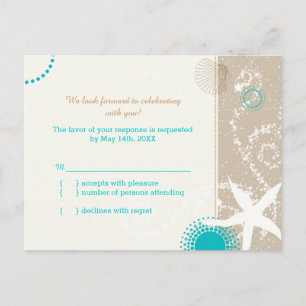 Taupe Aqua Beach Wedding Celebration RSVP Invitation Postcard