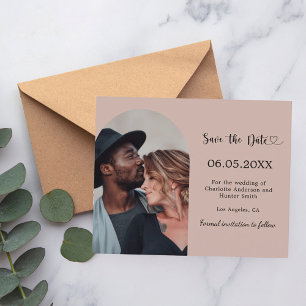 Taupe arch photo wedding Save the Date card