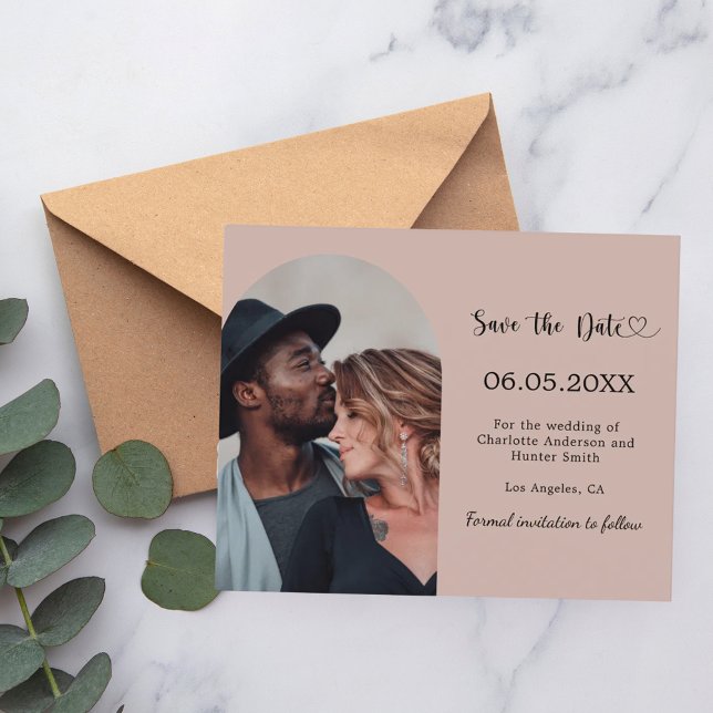 Taupe arch photo wedding Save the Date card (Creator Uploaded)
