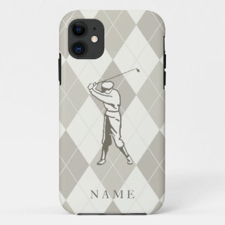 Taupe Argyle Pattern, Personalised Golf iPhone 11 Case