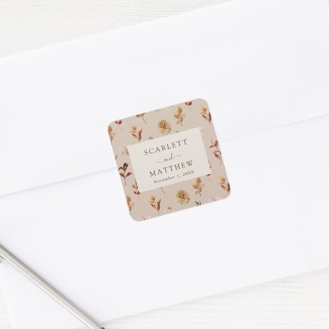 Taupe Autumn Leaves Wedding Square Sticker (Taupe Autumn Leaves Wedding Square Sticker by Painted Paperie
)