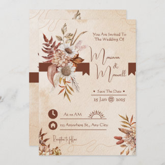 Taupe Autumn Modern Watercolor Terracotta Wedding Invitation