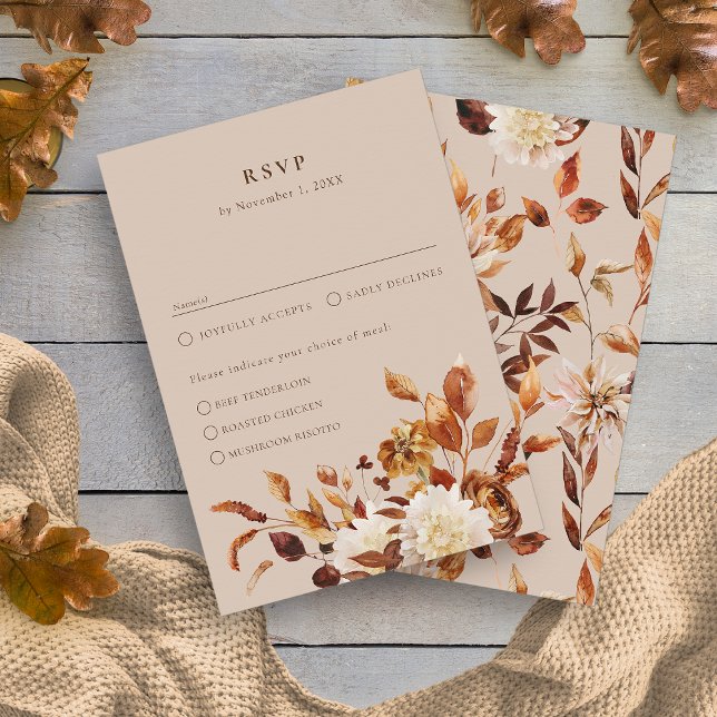 Taupe Autumn  RSVP Card (Taupe Watercolor Autumn Leaves RSVP Card by Painted Paperie
)