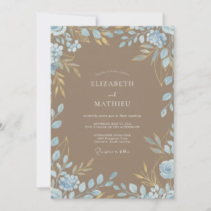Taupe Azure Foliage Eucalyptus Wedding Invitation