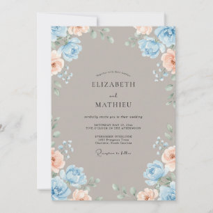 Taupe Azure Ranunculus Eucalyptus Wedding Invitation