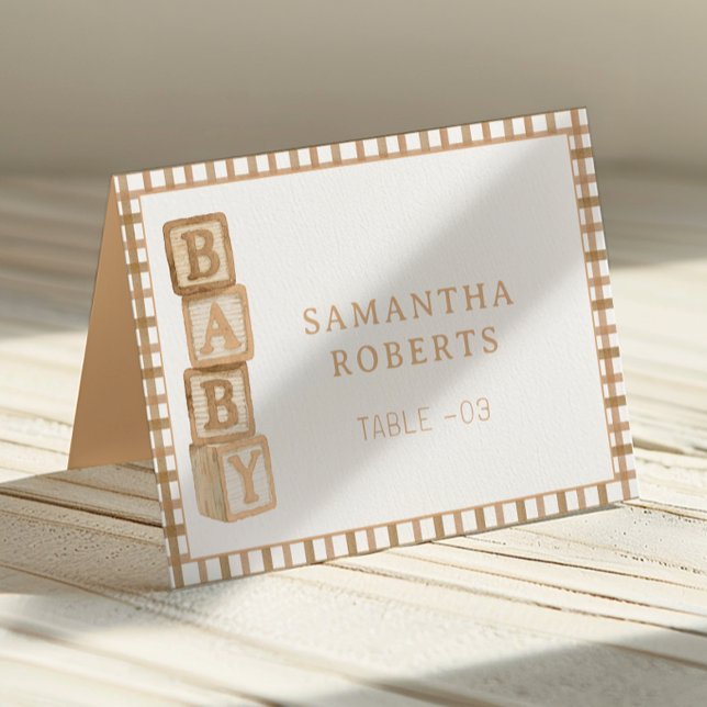 Taupe Baby Blocks Editable Tent Cards | Place Card (Baby Shower Table Number)
