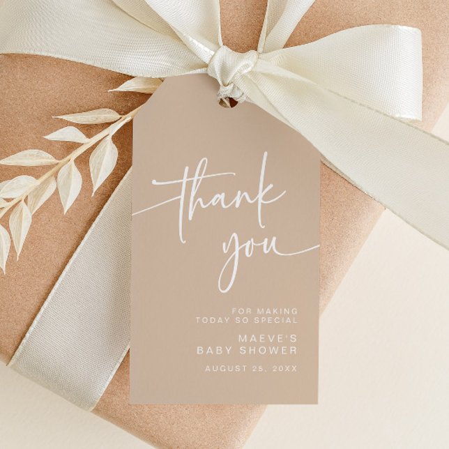 Taupe Baby Shower Favour Tag Thanks Modern Neutral (Creator Uploaded)