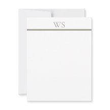 Taupe Bar Monogram Personalised Flat Note Card