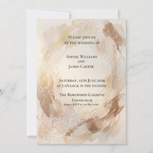 Taupe Baroque Oval Wedding Invitation