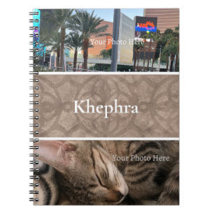 Taupe Batik Photo Collage, Border, Name Notebook