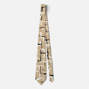 Taupe Beige Black White Abstract Pattern Tie