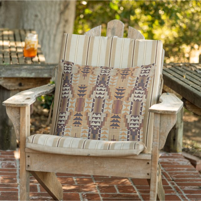 Taupe Beige Brown Orange Black Tribal Art Cushion (Chair)