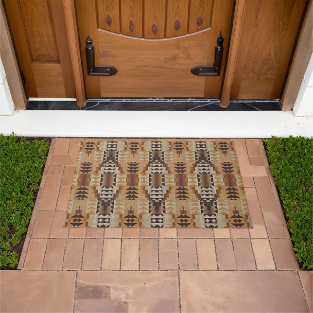 Taupe Beige Brown Orange Black Tribal Art Doormat (Outdoor)