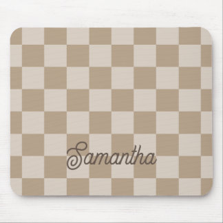 Taupe Beige Checkers Script Name Mouse Mat