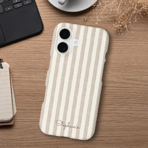 Taupe Beige Neutral Striped Pattern Custom Name