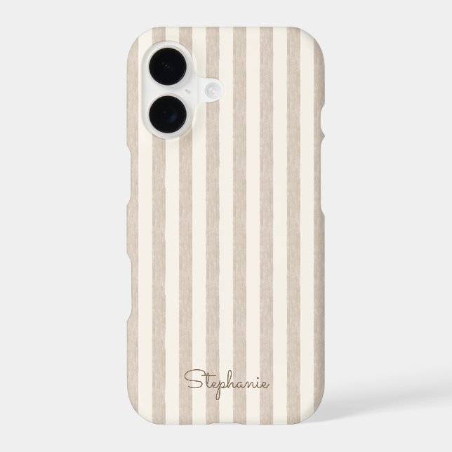 Taupe Beige Neutral Striped Pattern Custom Name (Back)