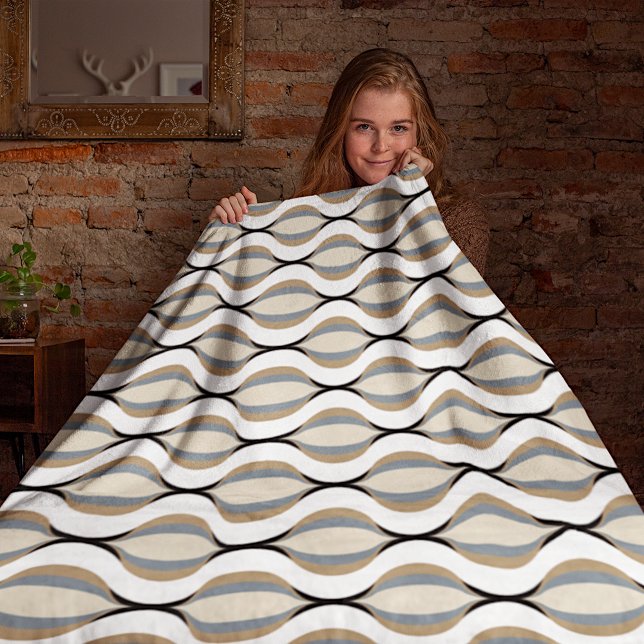 Taupe Beige Tan Grey White Black Ogee Waves Fleece Blanket (Creator Uploaded)