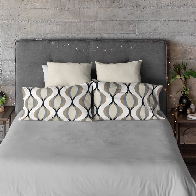 Taupe Beige Tan Grey White Black Ogee Waves Pillowcase (Creator Uploaded)