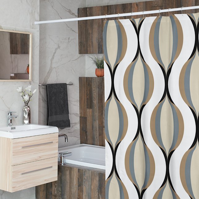 Taupe Beige Tan Grey White Black Ogee Waves Shower Curtain (Creator Uploaded)